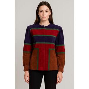 Mario Valentino Made in Italy suede jacket bold color-block Italian 42 (US S-M)a